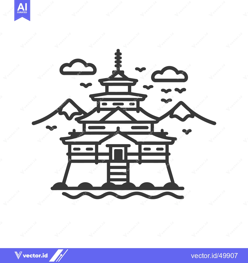 Premium Vector of An illustration shows a traditional multi tiered building in landscape