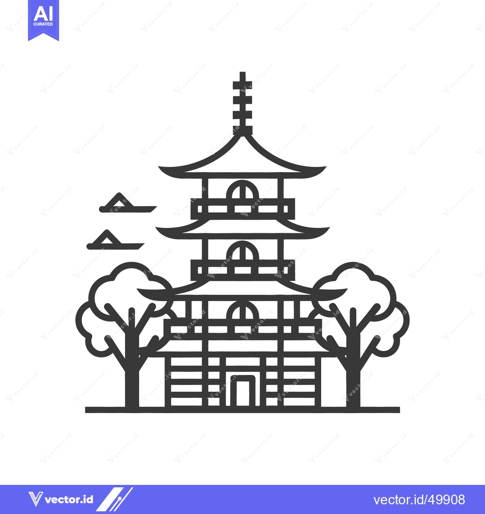 Premium Vector dari A vector line drawing of a traditional tiered building structure