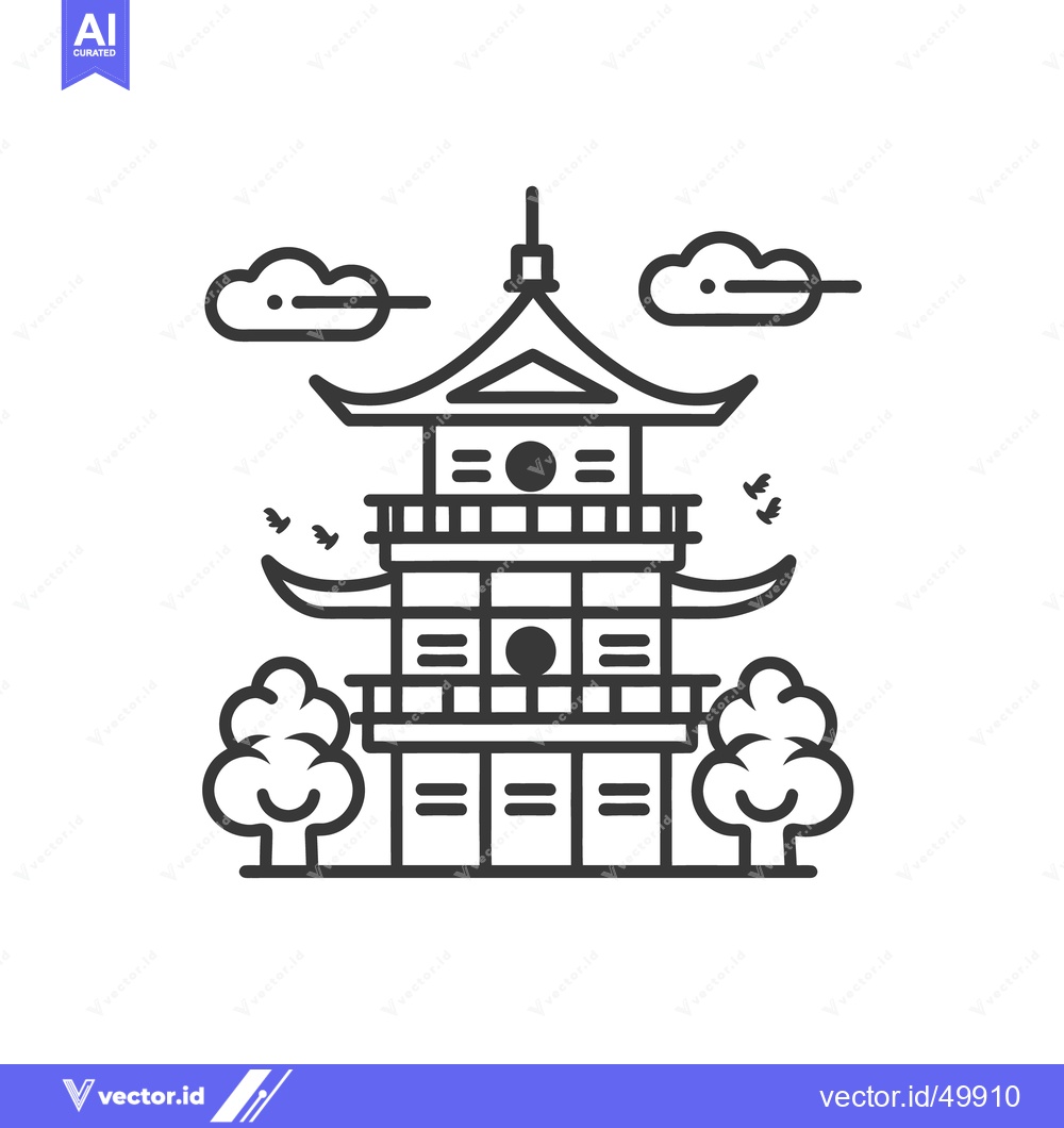 Premium Vector dari A detailed line drawing of a traditional asian pagoda