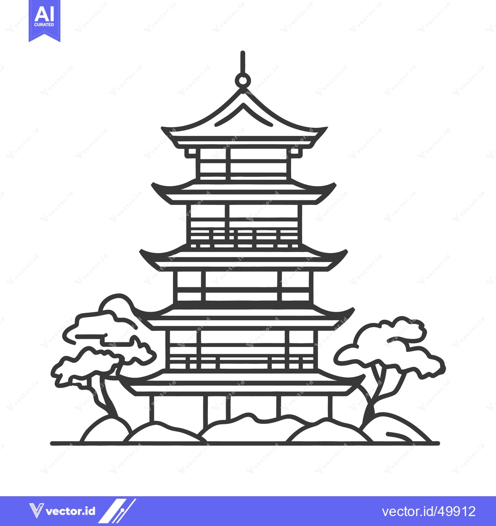 Premium Vector of A Simple Illustration of a Pagoda and Two Trees