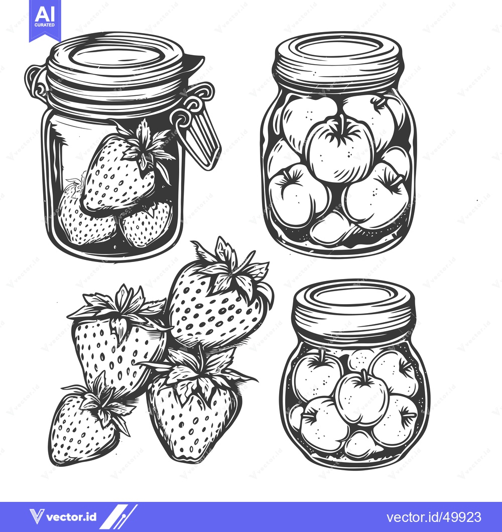 Premium Vector of Jars of Preserved Apples and Strawberries