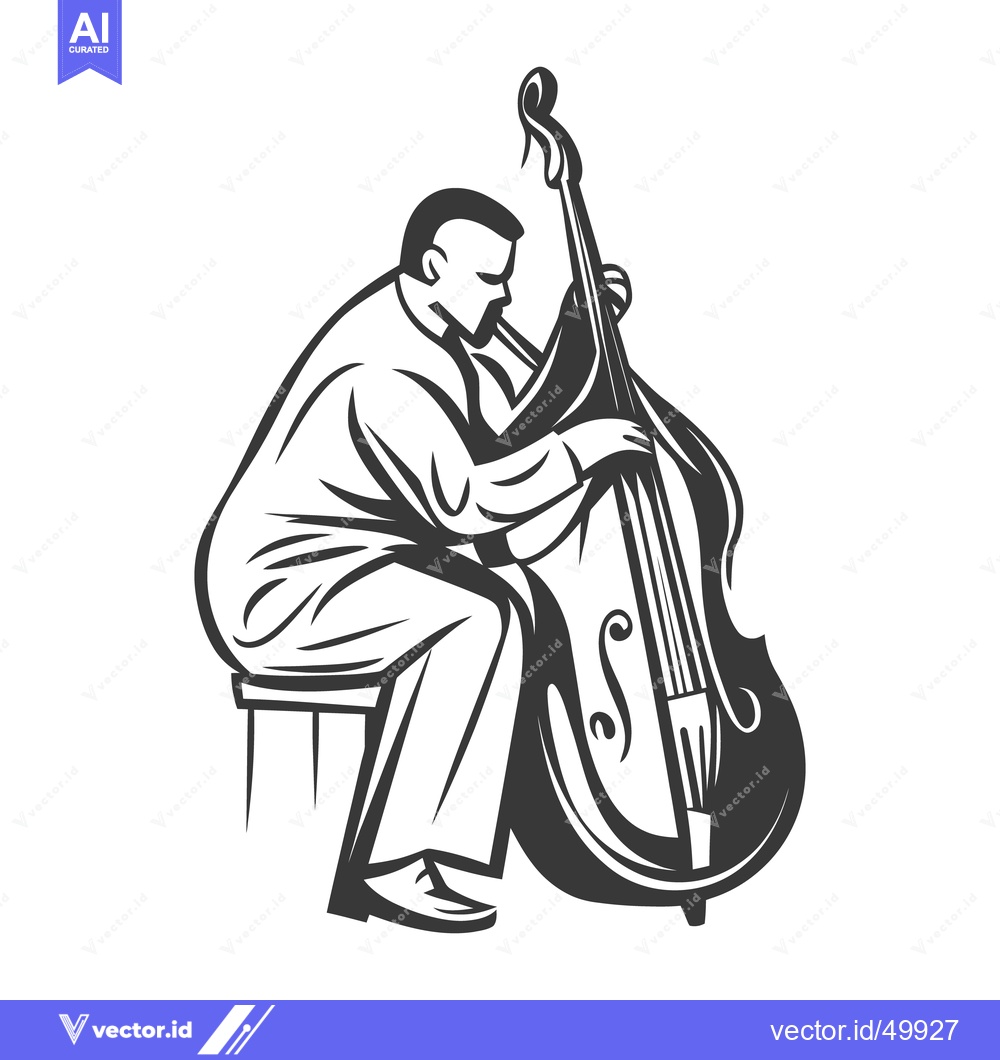 Premium Vector of A musician seated plays a stringed upright bass instrument gracefully