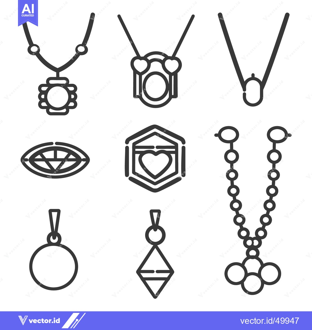 Premium Vector dari Different necklace designs displayed in a flat line art style