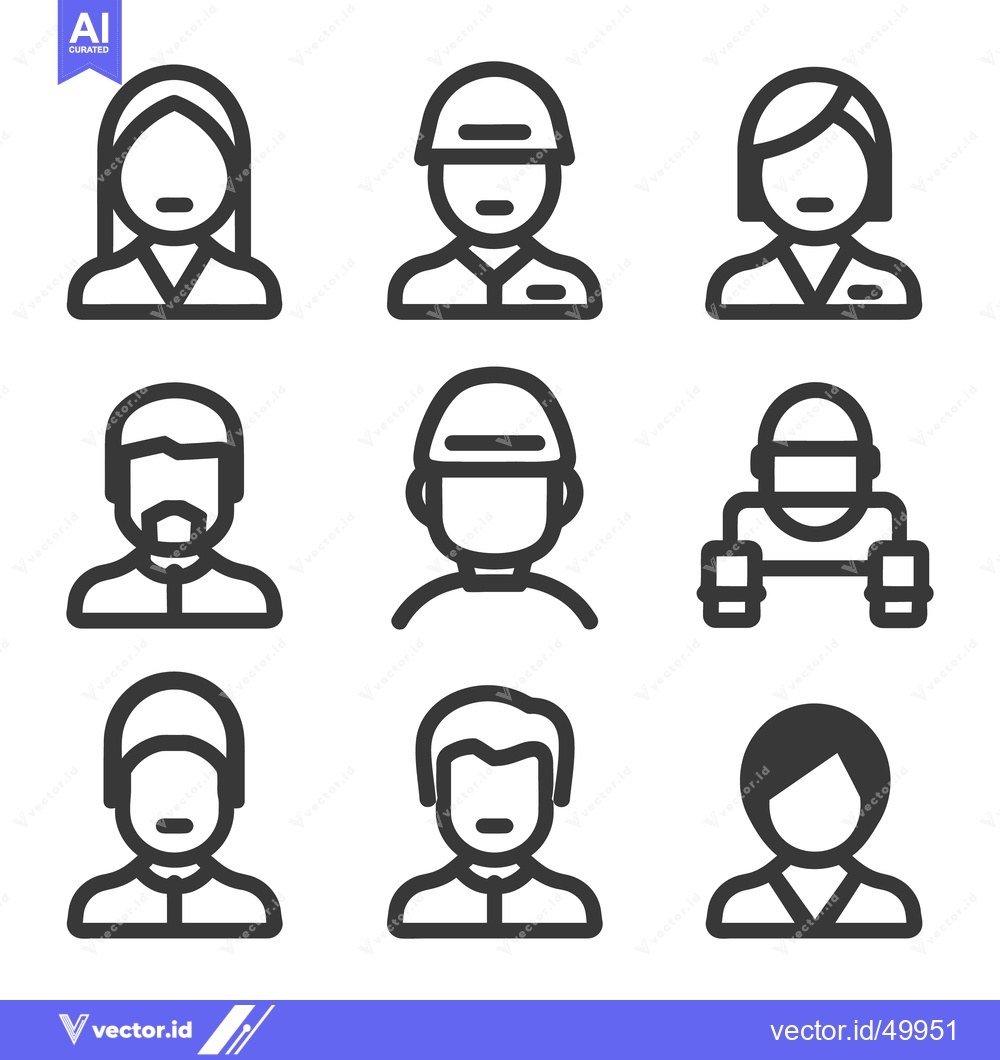 Premium Vector dari Nine different simplistic icon representations of diverse people portr