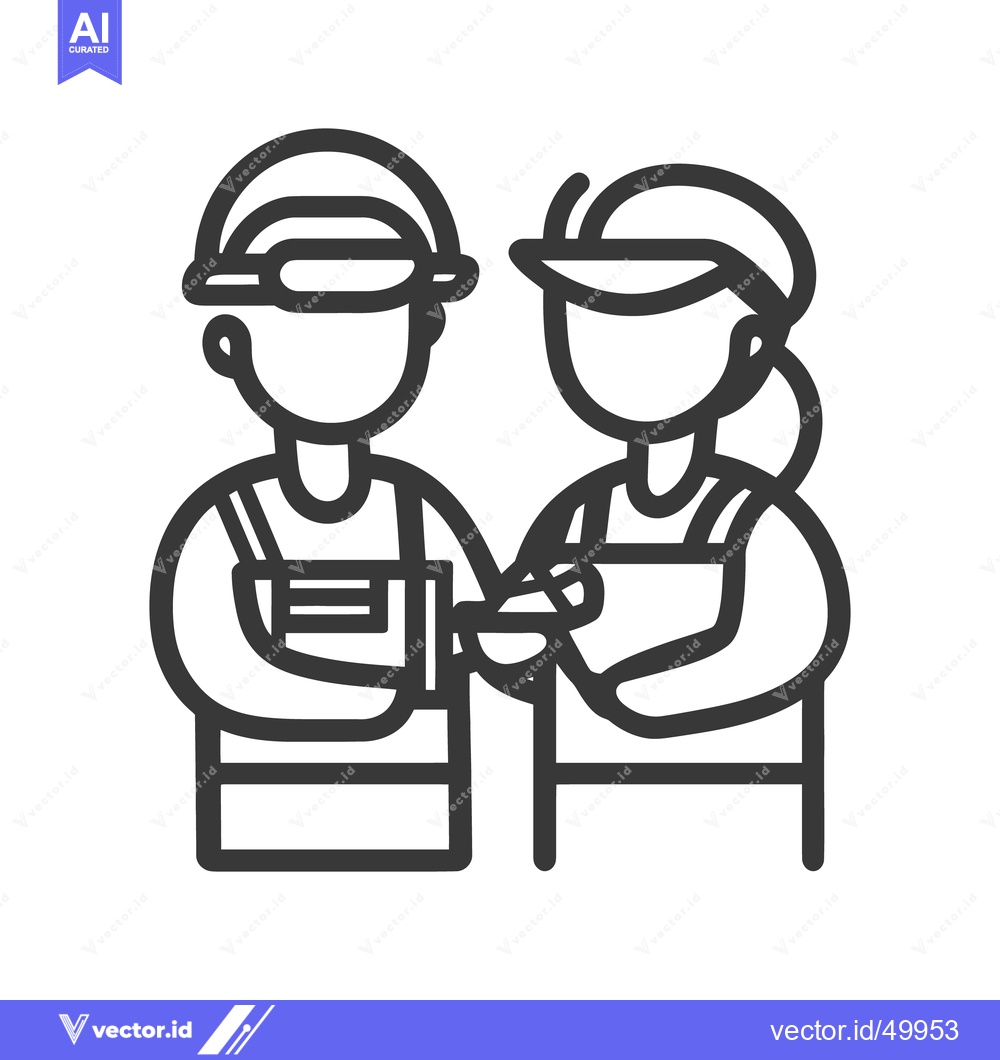 Premium Vector dari Two workers reviewing paperwork while wearing protective headwear