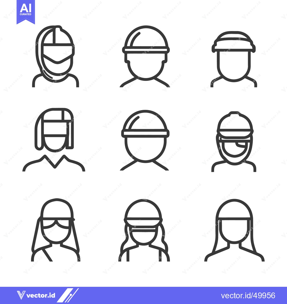 Premium Vector dari Simple line drawings of various people wearing protective helmets