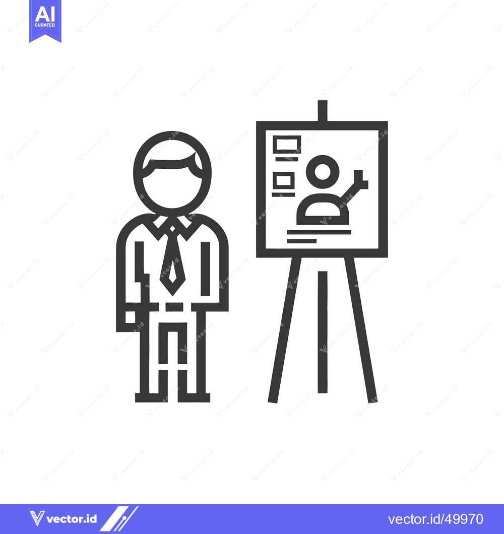 Premium Vector dari A person stands near a display board with drawings and notes