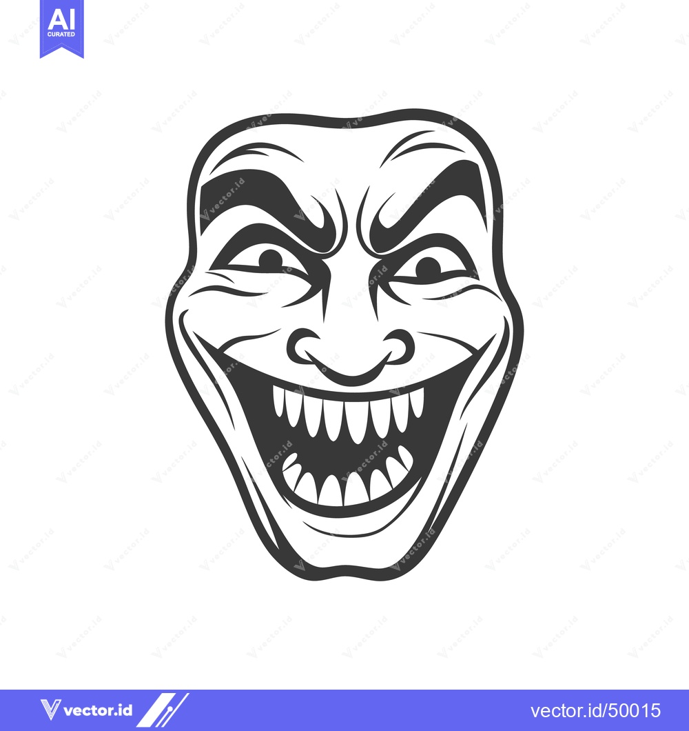 Premium Vector of A sinister and stylized smiling face with sharp teeth depicted