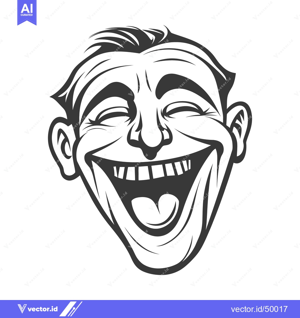 Premium Vector dari A grayscale illustration depicts a man laughing hysterically with wide