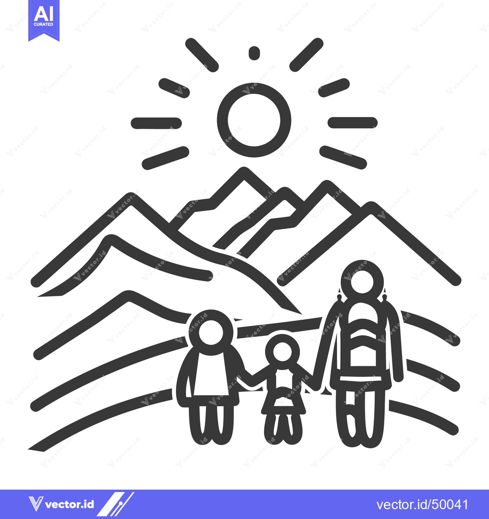 Premium Vector of A family is hiking together in front of some mountainous scenery
