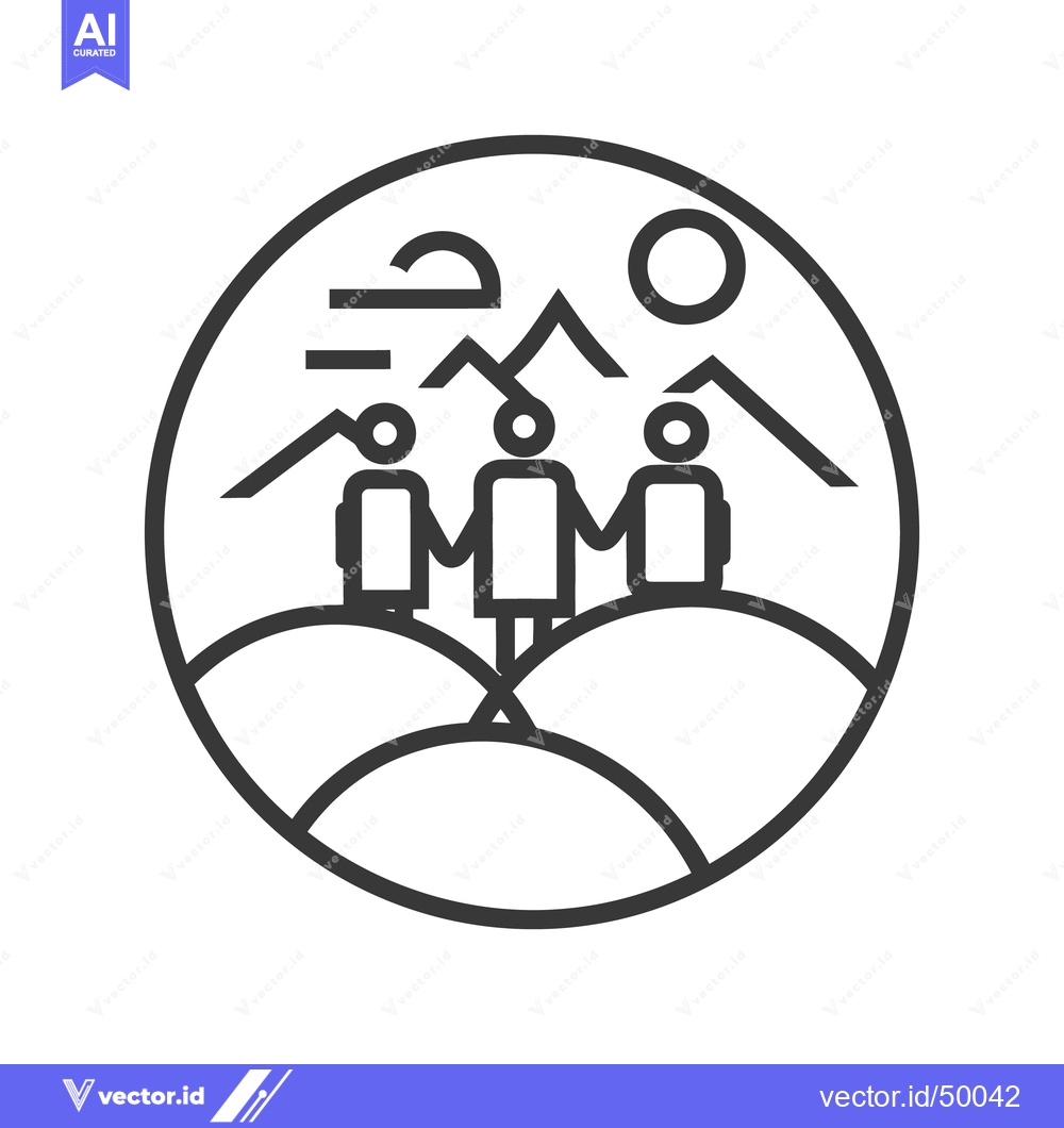 Premium Vector of Three figures holding hands within a circular outdoor landscape design