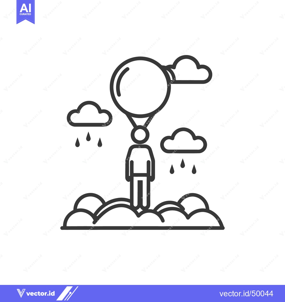 Premium Vector dari A figure standing beneath clouds in a metaphorical raining setting