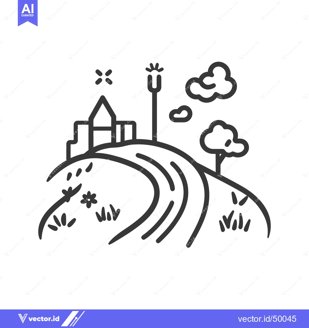 Premium Vector of Simple illustration of a road leading to a building on a hill
