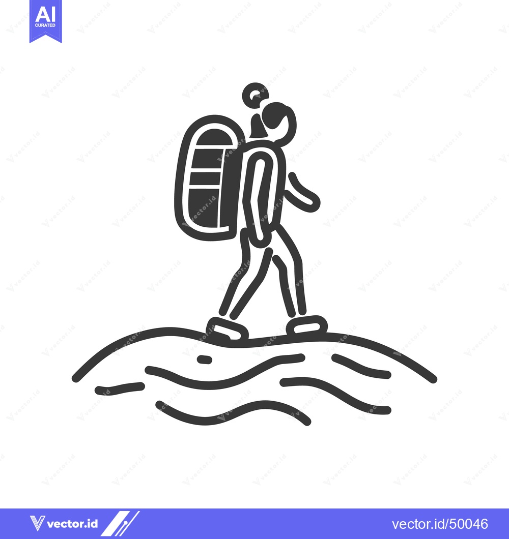 Premium Vector of A person with a backpack is walking along a trail