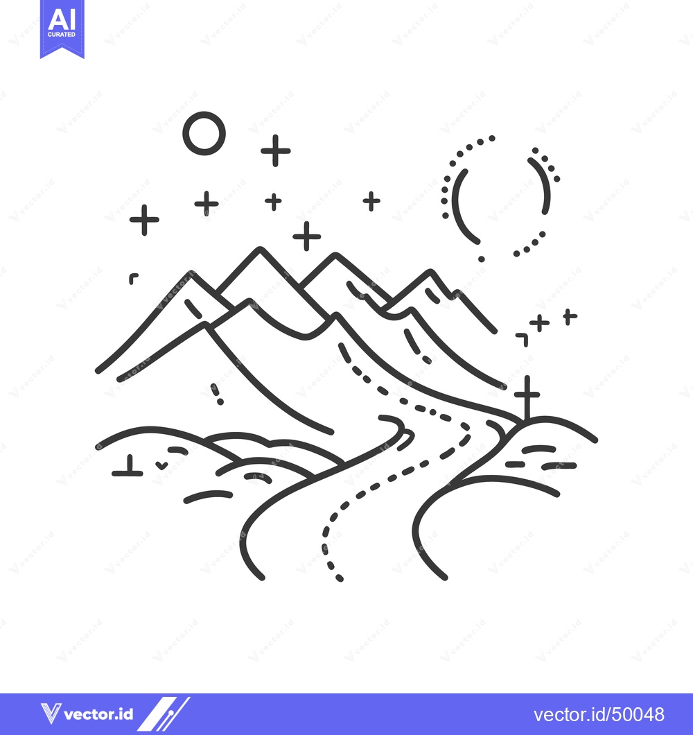 Premium Vector dari A scenic black and white illustration of mountains and a path