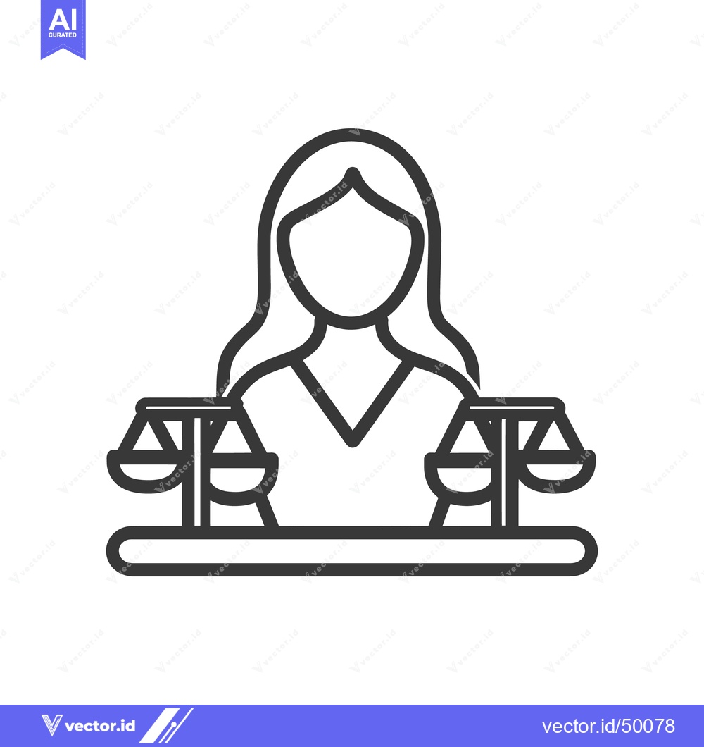 Premium Vector of A female figure standing behind scales of justice on a table