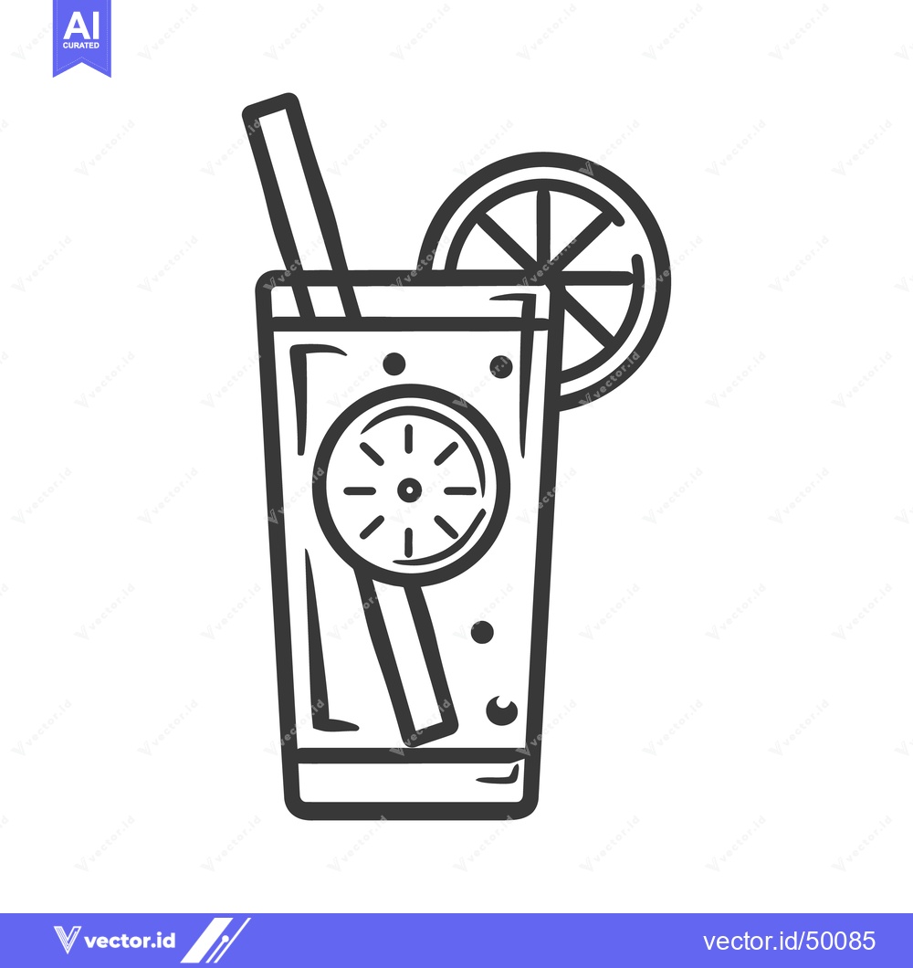 Premium Vector of Simple outline illustration of a refreshing drink with fruit and straw