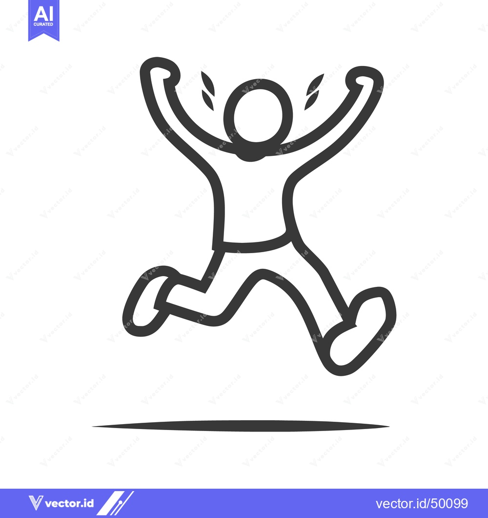 Premium Vector of Simple black outline depicts a person in a joyful leaping action