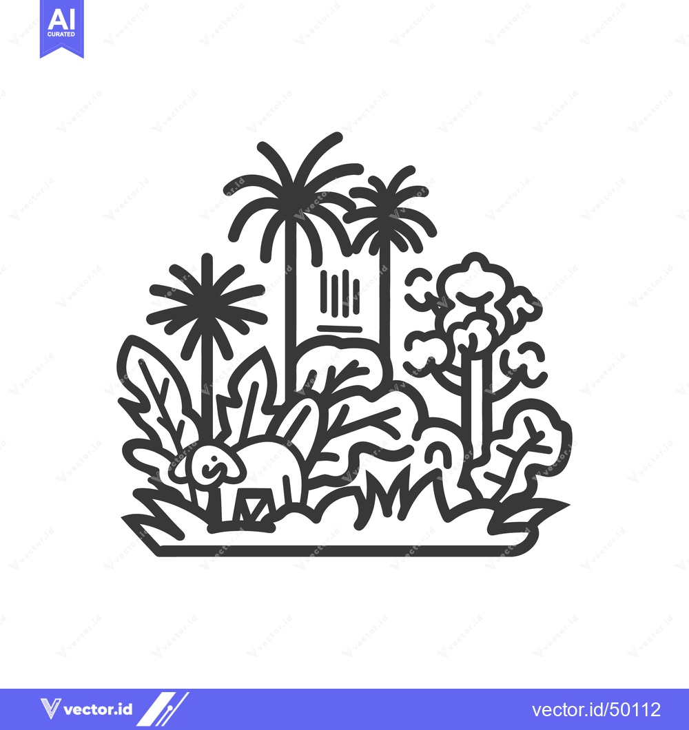 Premium Vector dari An illustration showcasing tropical plants with a friendly small anima