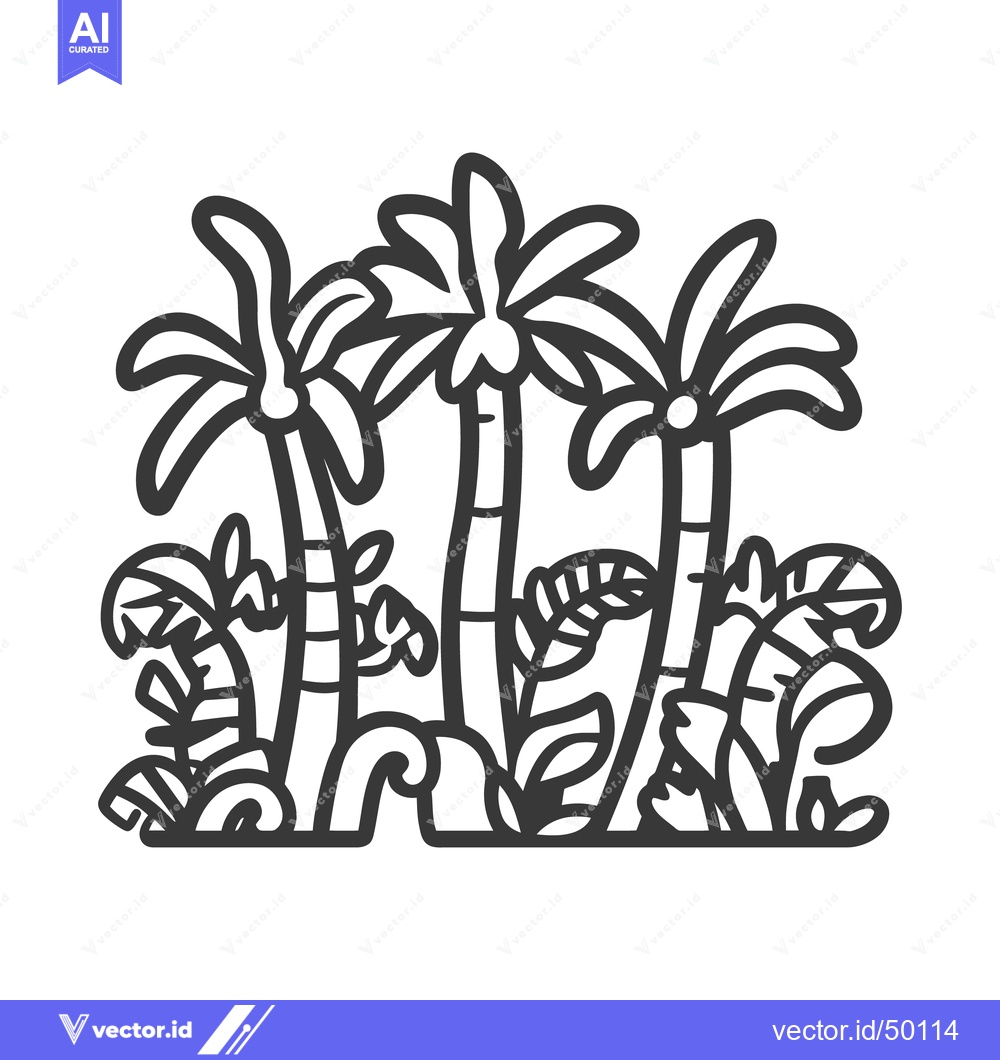 Premium Vector dari Simple outlined illustration depicting several palm trees with leafy p