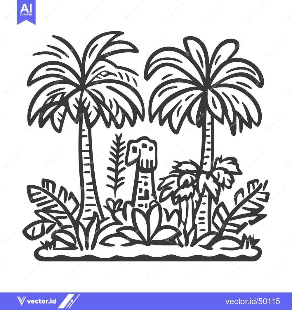 Premium Vector dari Artistic illustration of a jungle scene with palm trees and animal