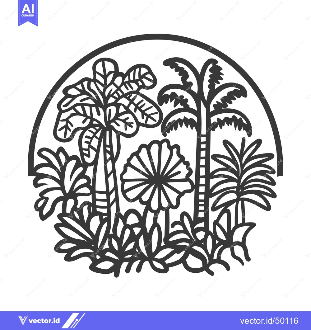 Premium Vector dari A stylized monochrome illustration of tropical palm trees and plants