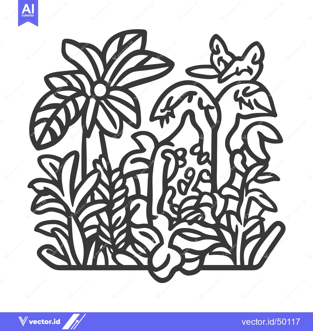 Premium Vector dari Black and white illustration of a jungle environment with plants