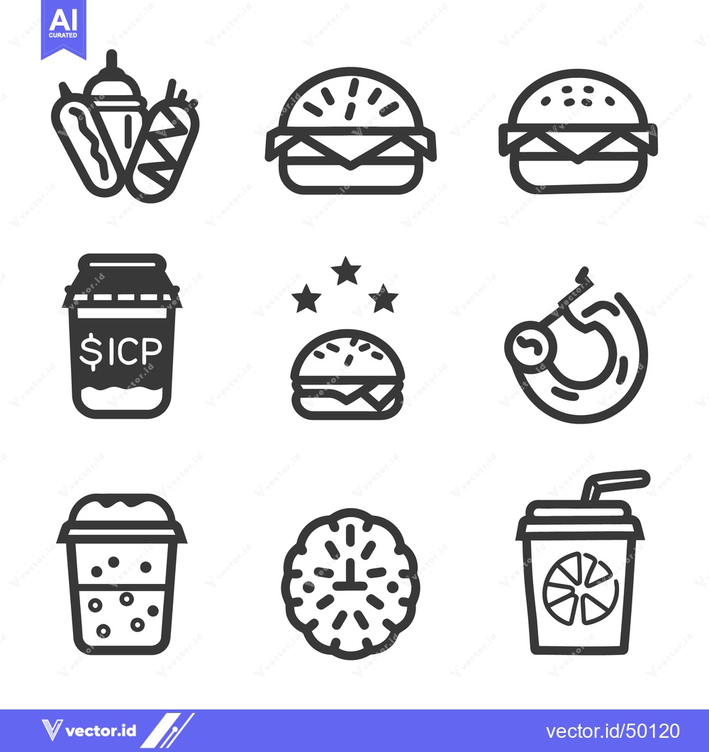 Premium Vector of Various food and beverage icons in simple outlined black style