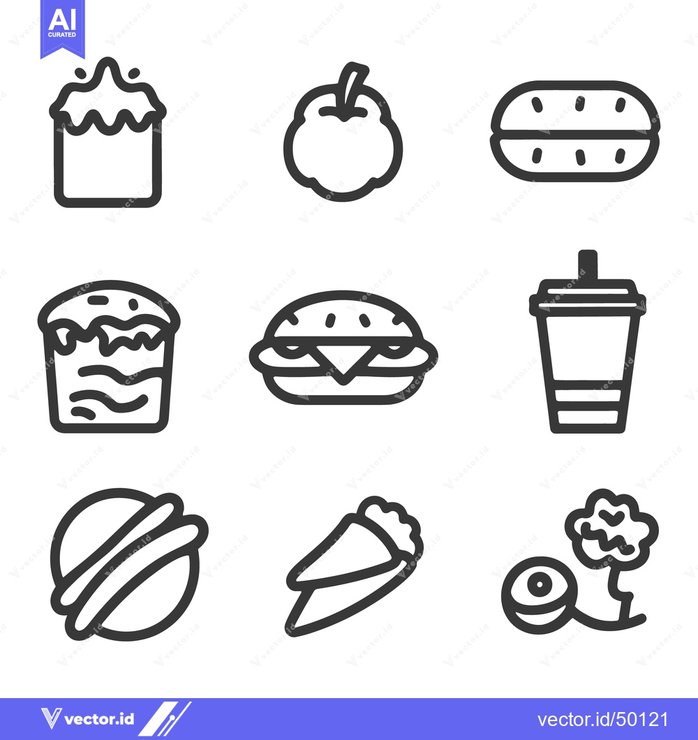 Premium Vector dari Outlined icons depicting various types of food and beverages