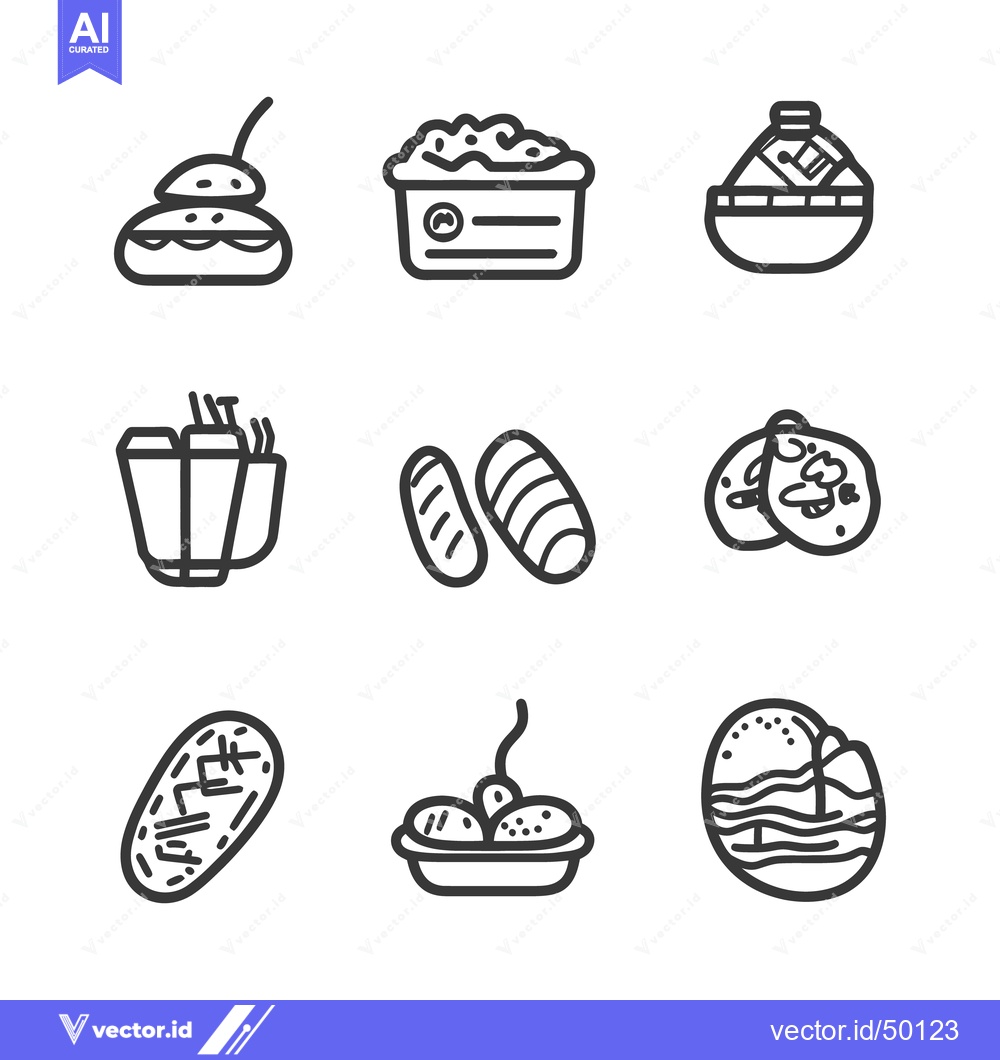 Premium Vector dari Monochrome illustrations depicting various food items and related beve