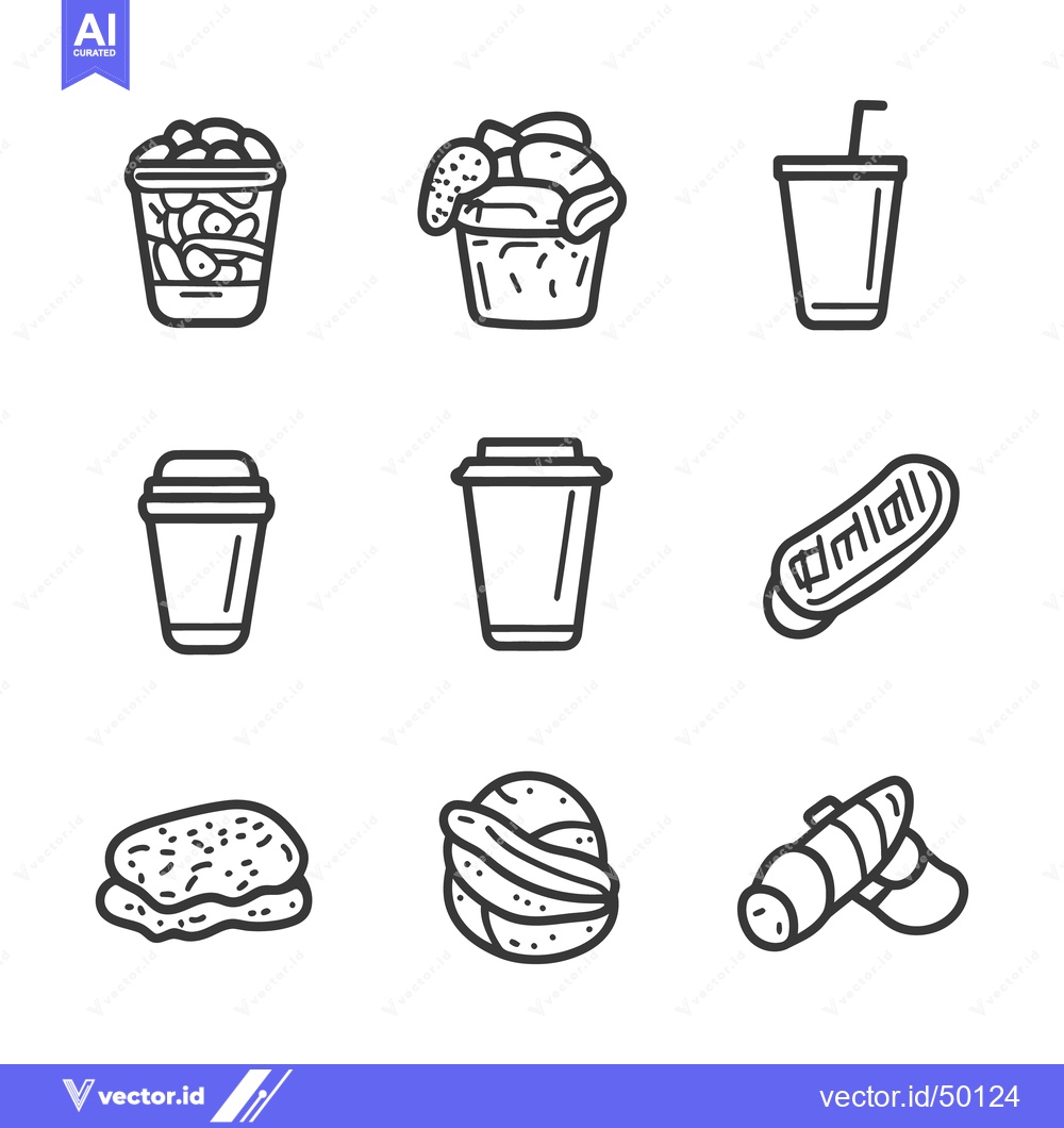 Premium Vector of Simple line art illustrations of various food and beverage items