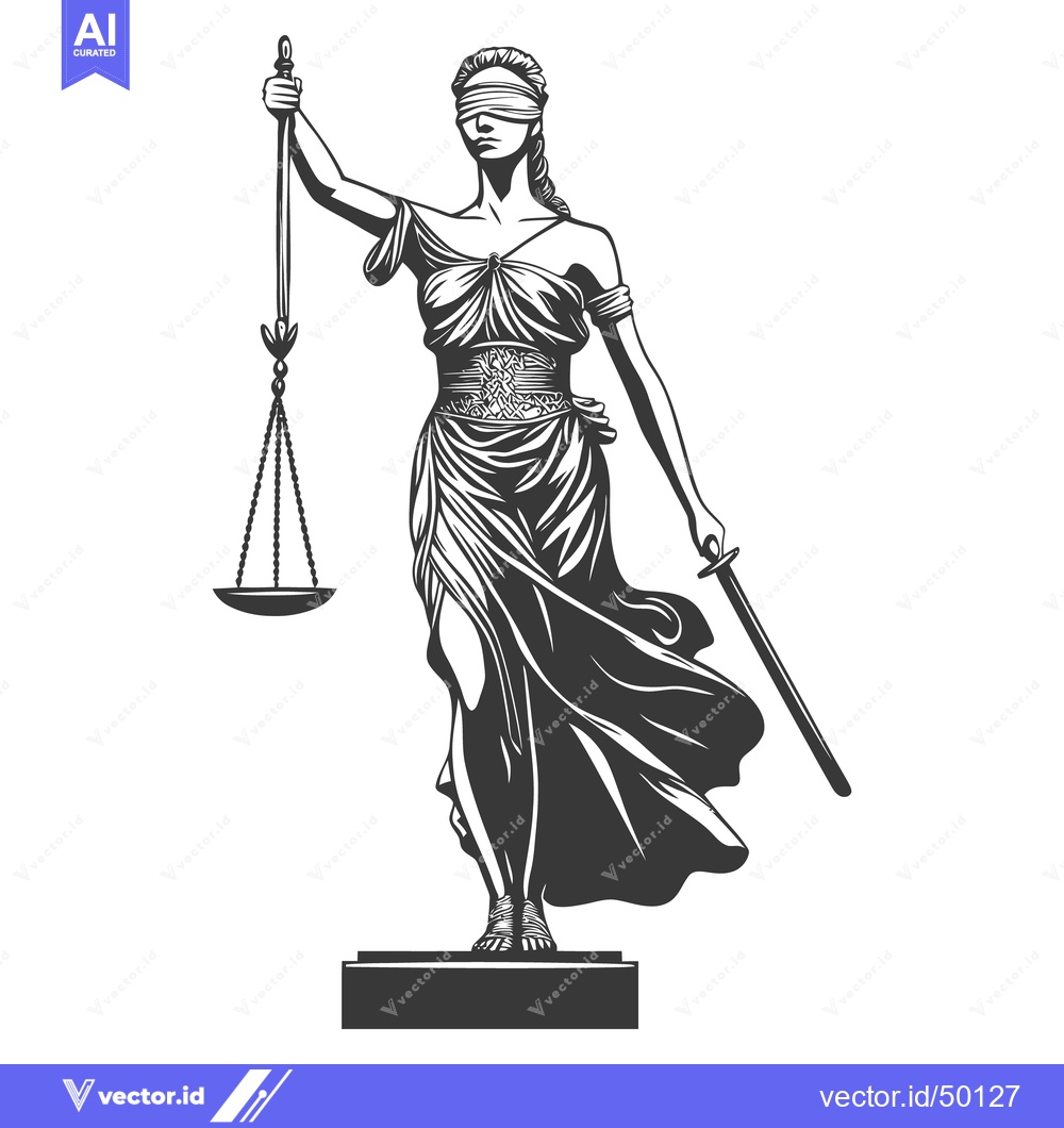 Premium Vector of A Statue of Justice Holding Scales and a Sword Standing Firmly