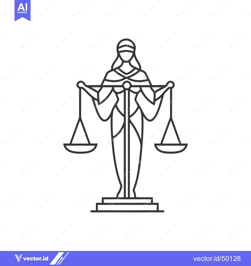 Premium Vector dari A stylized linear image depicting the Lady of Justice holding scales