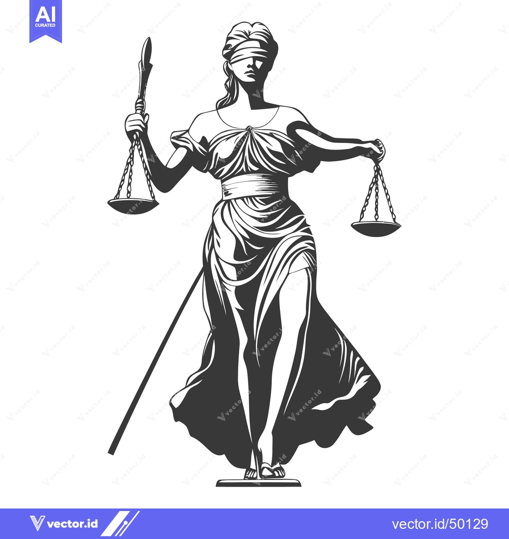 Premium Vector of A black and white illustration of the lady of justice