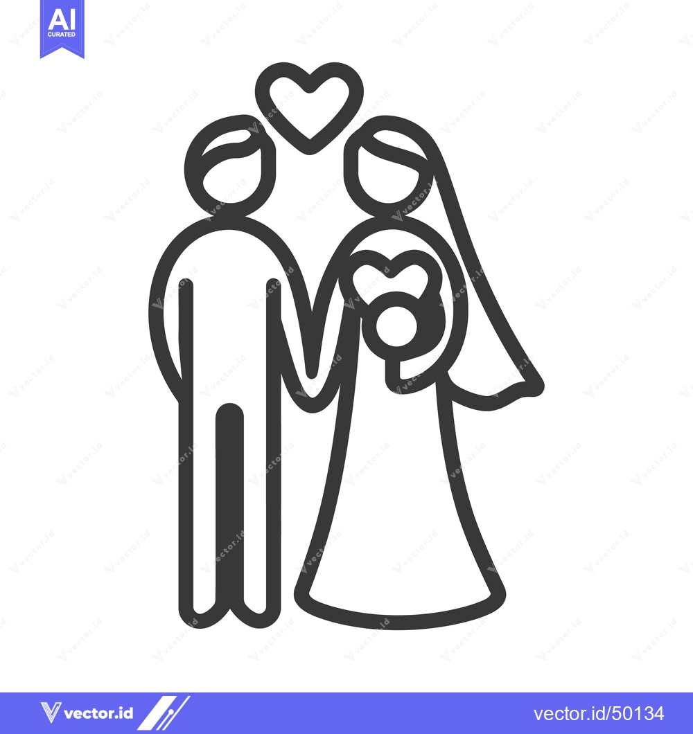 Premium Vector dari Simple line art illustration depicting a wedding couple with love symb