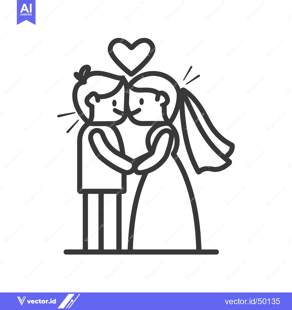Premium Vector of A happy newly wedded couple standing together in a loving embrace