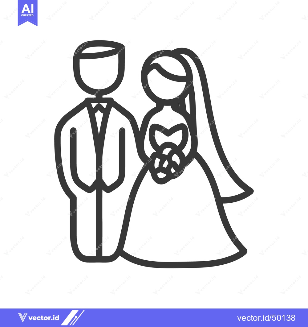 Premium Vector of A stylized illustration depicts a bride and groom standing together