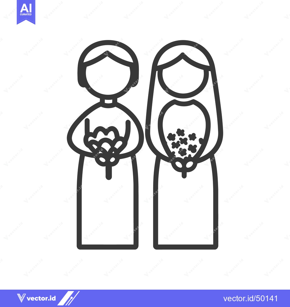 Premium Vector of Two people stand together holding flower bouquets in illustration styl