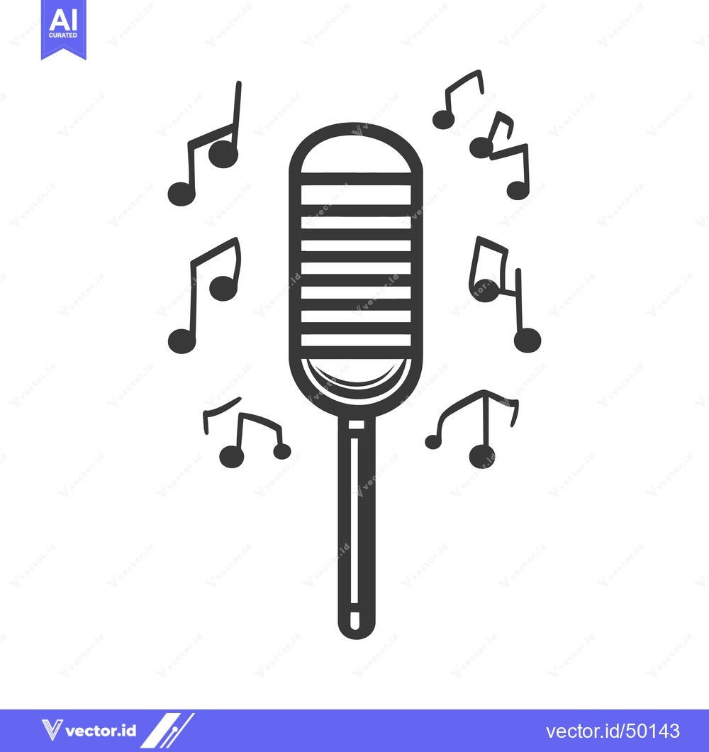 Premium Vector dari A black microphone and musical notes representing song and sound