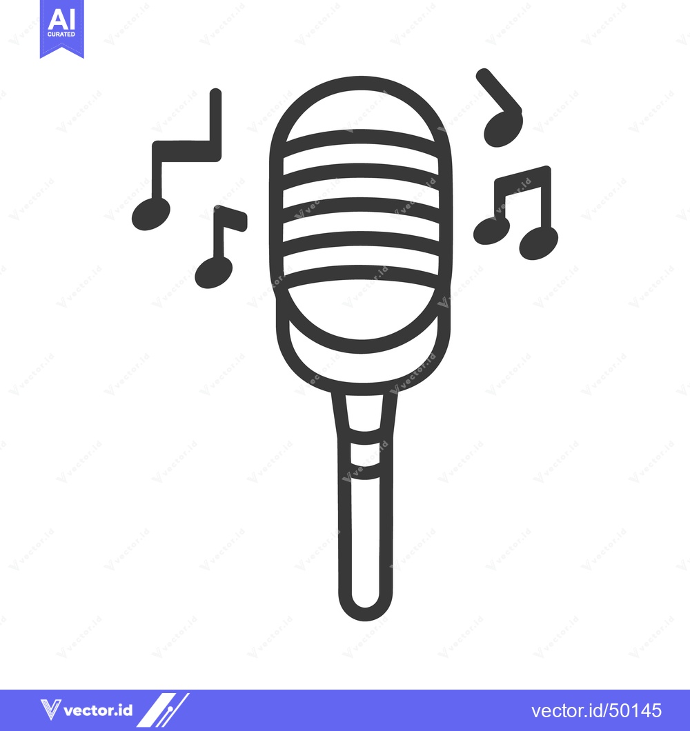 Premium Vector dari A black and white illustration of a microphone with musical notes