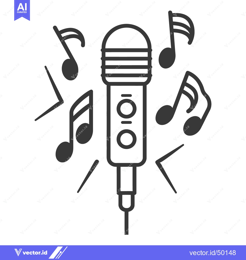 Premium Vector dari A black and white microphone with musical notes around it