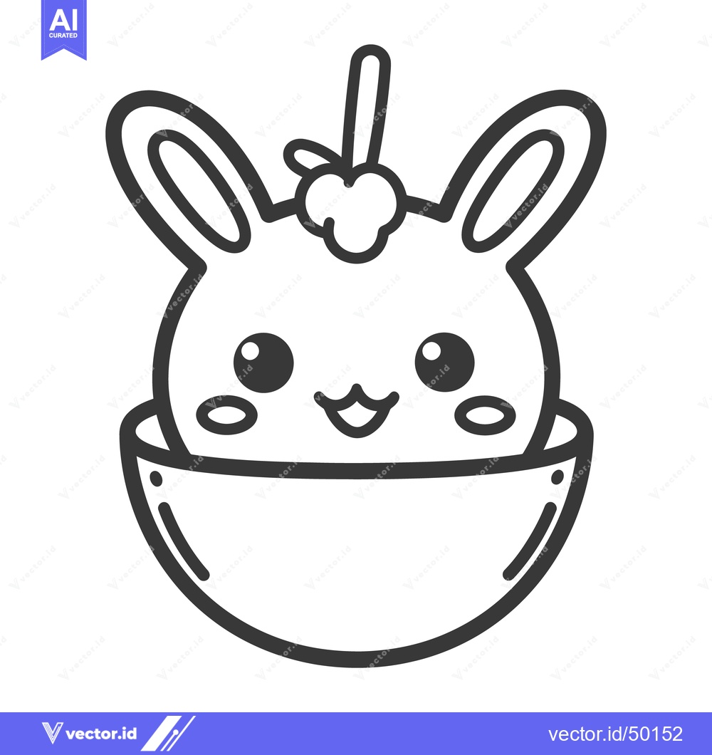 Premium Vector of An adorable rabbit character sitting inside a simple bowl shape
