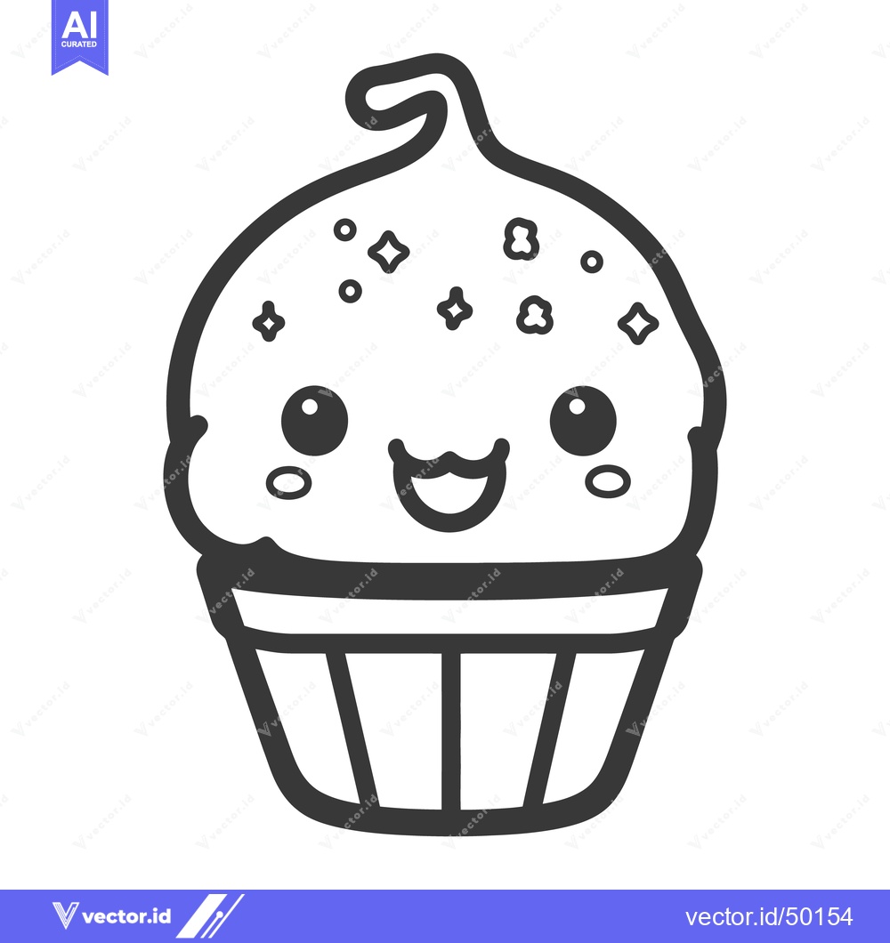 Premium Vector of A friendly cupcake with sprinkles and a smiling happy face