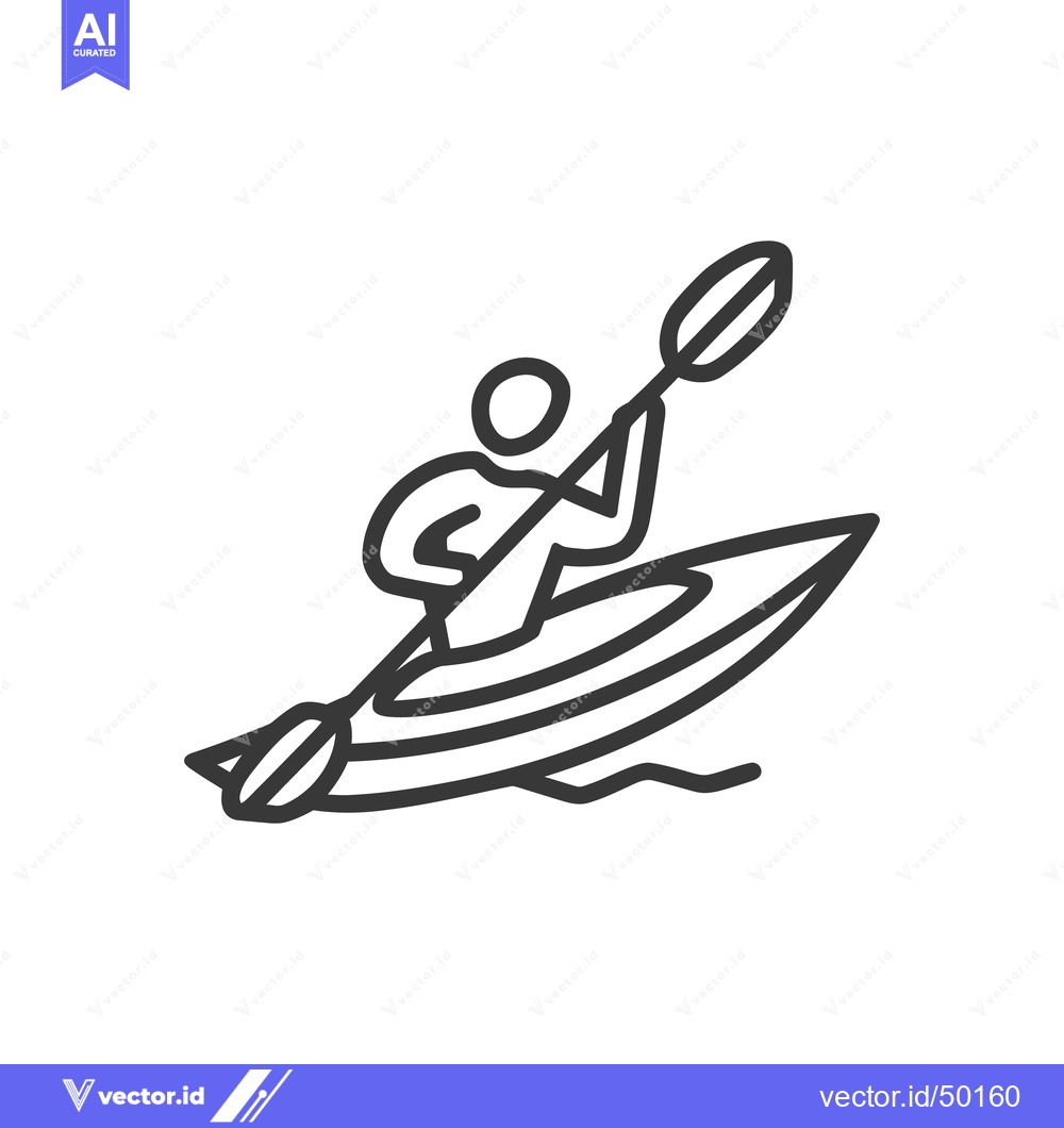 Premium Vector of Minimalist Kayaking Icon: Person Paddling in Water, Line Art