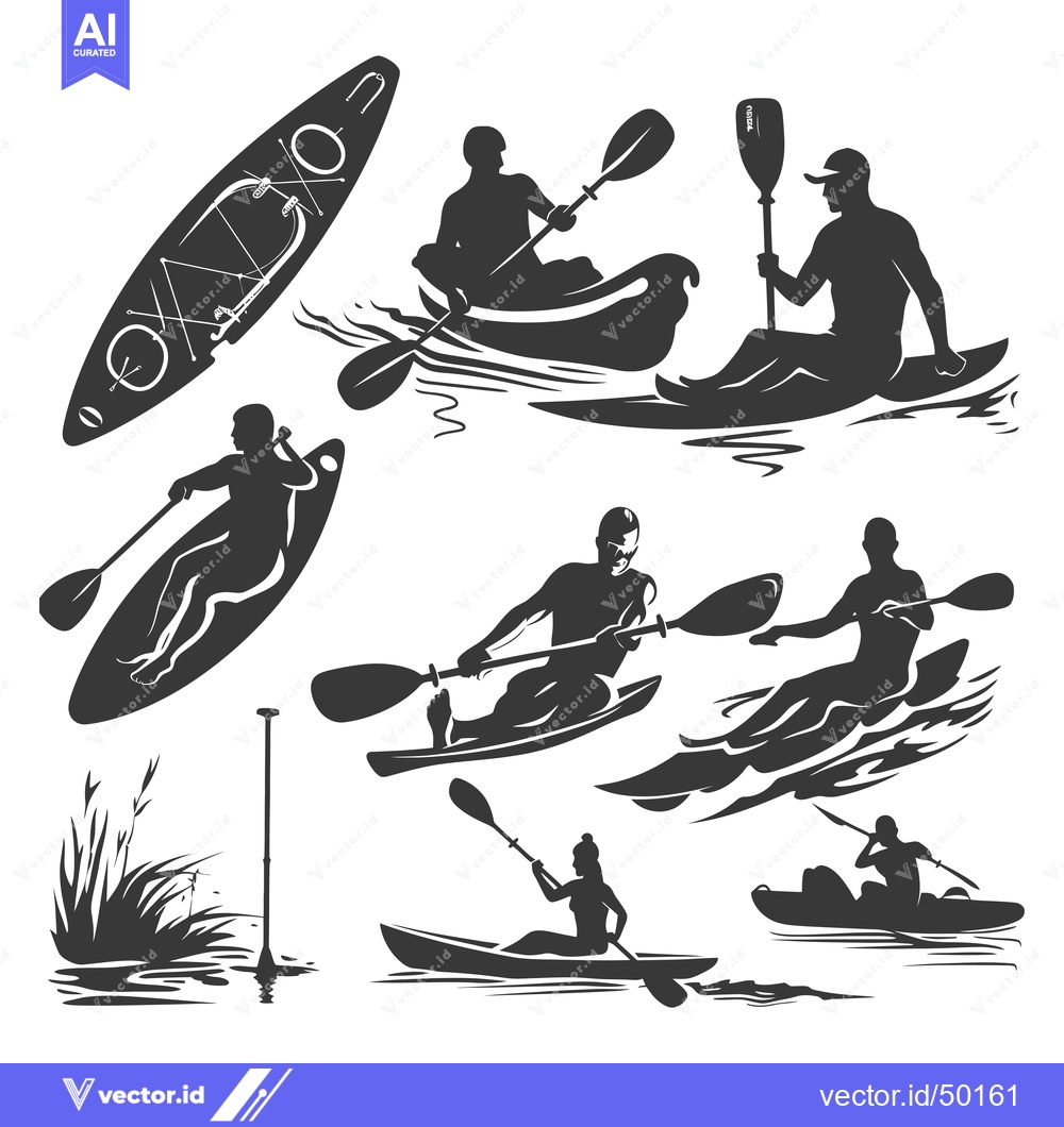 Premium Vector dari Kayaking Silhouettes with Paddles and Kayaks