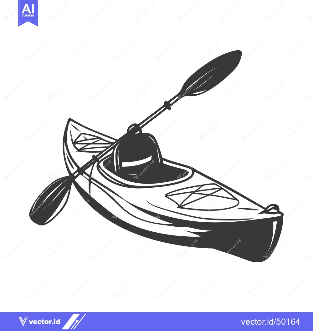 Premium Vector of A monochrome illustration of a kayak with a paddle is shown