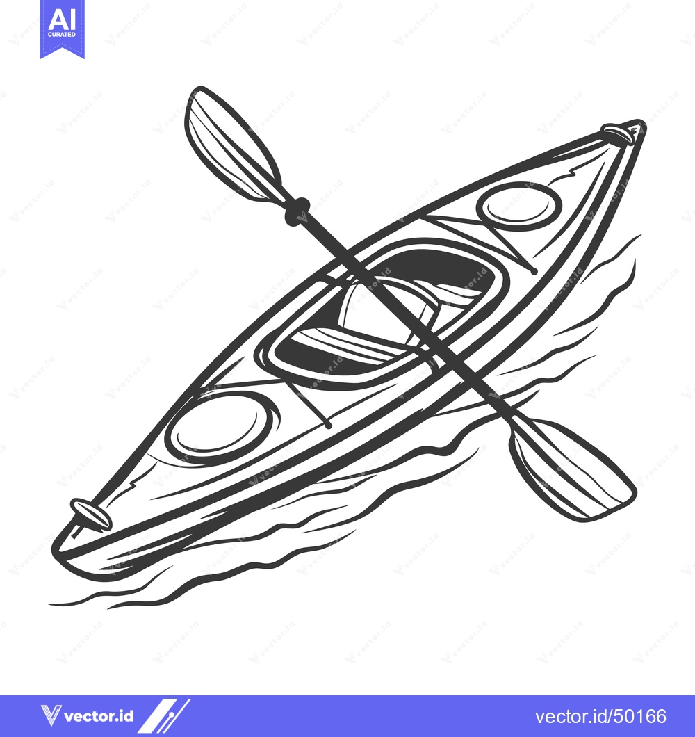 Premium Vector dari A black and white drawing of a kayak with paddle