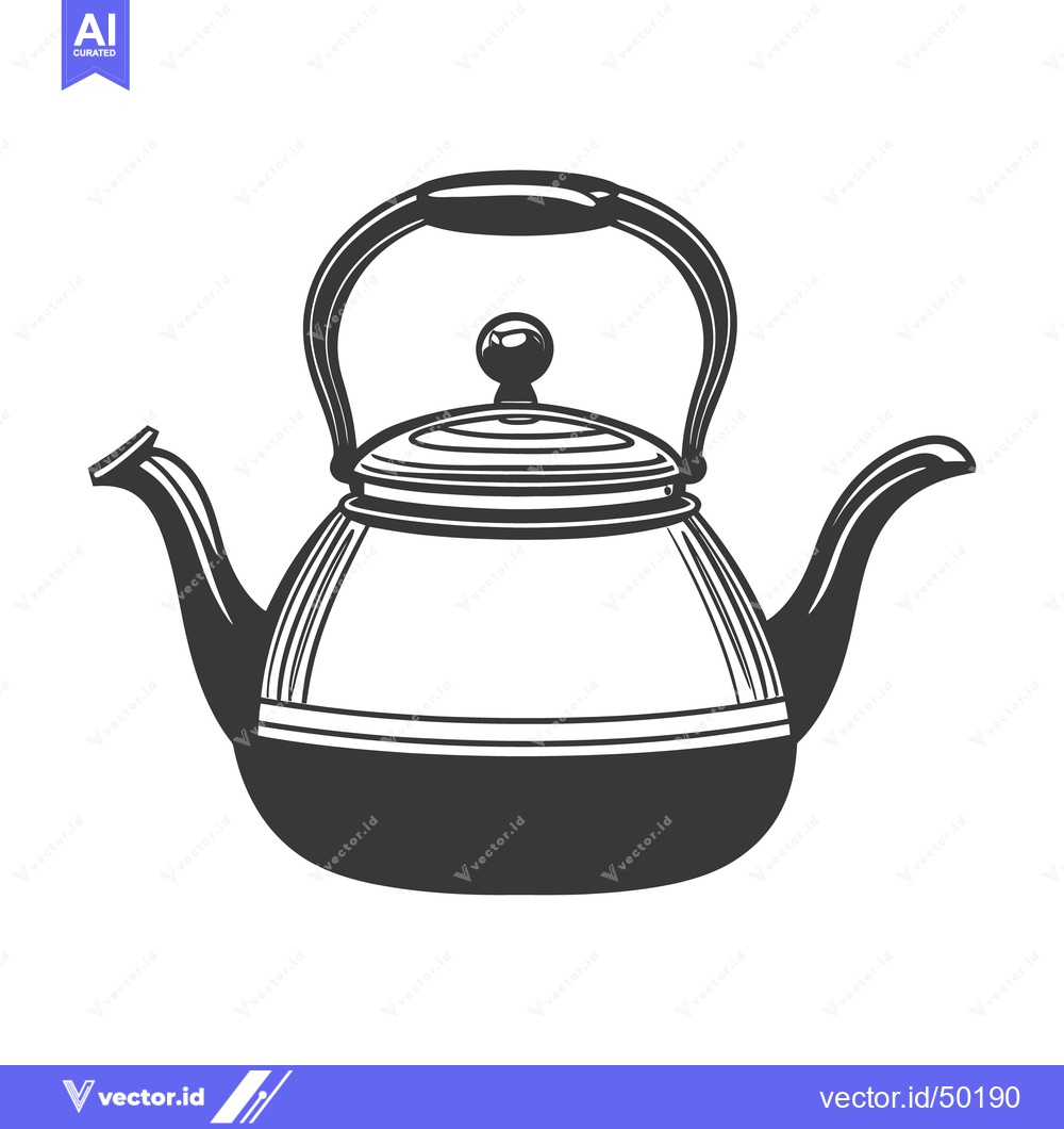 Premium Vector dari A black and white illustration depicts a vintage metal teapot