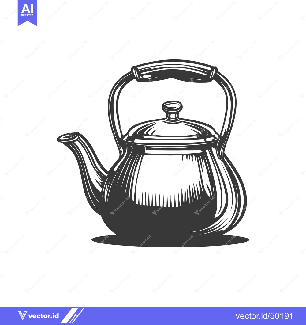 Premium Vector of A vintage black and white illustration of a metal teapot