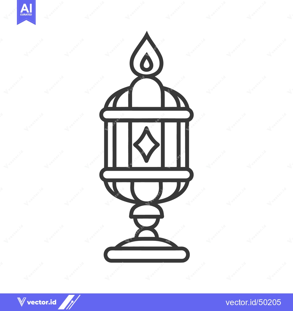Premium Vector dari A decorative line art illustration featuring a burning ornamental lamp
